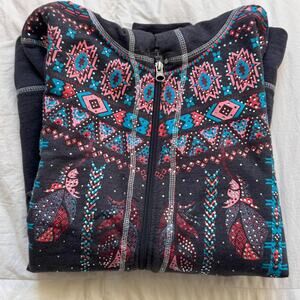 Back in the Saddle Gray bedazzled aztec print zip up hoodie sz L country western